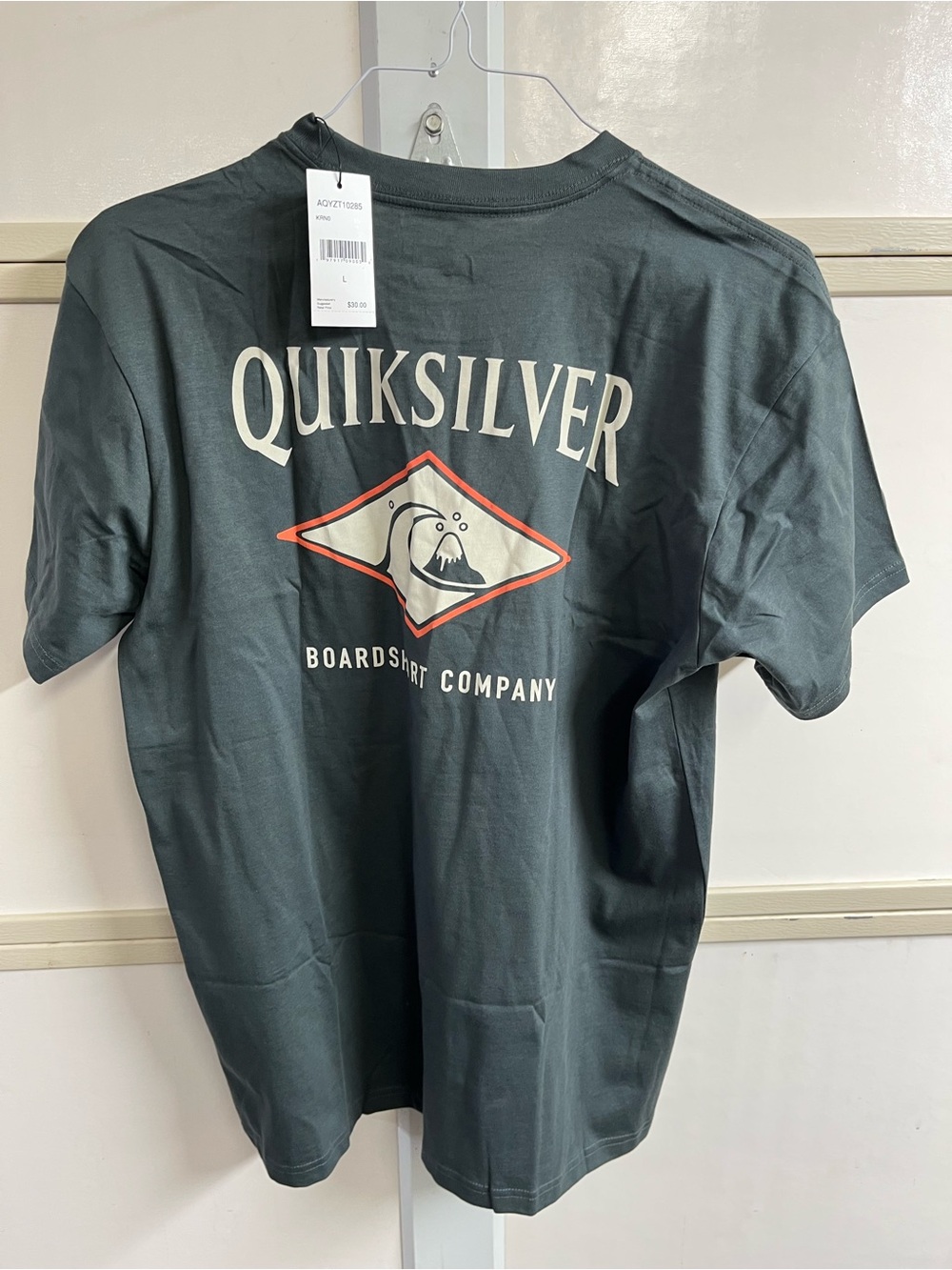 Quiksilver Dark Gray Short Sleeve Logo Tee with Orange Accent